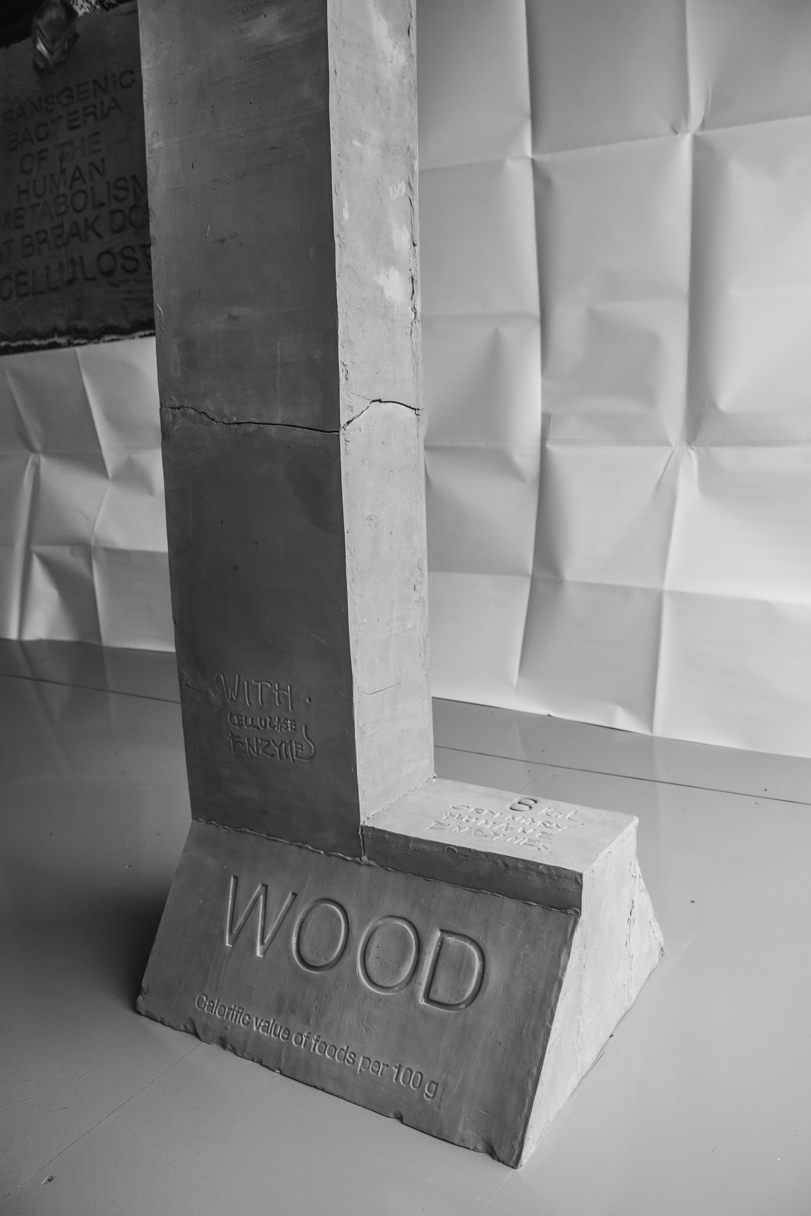 Kolonnas pamatne ar uzrakstu WOOD