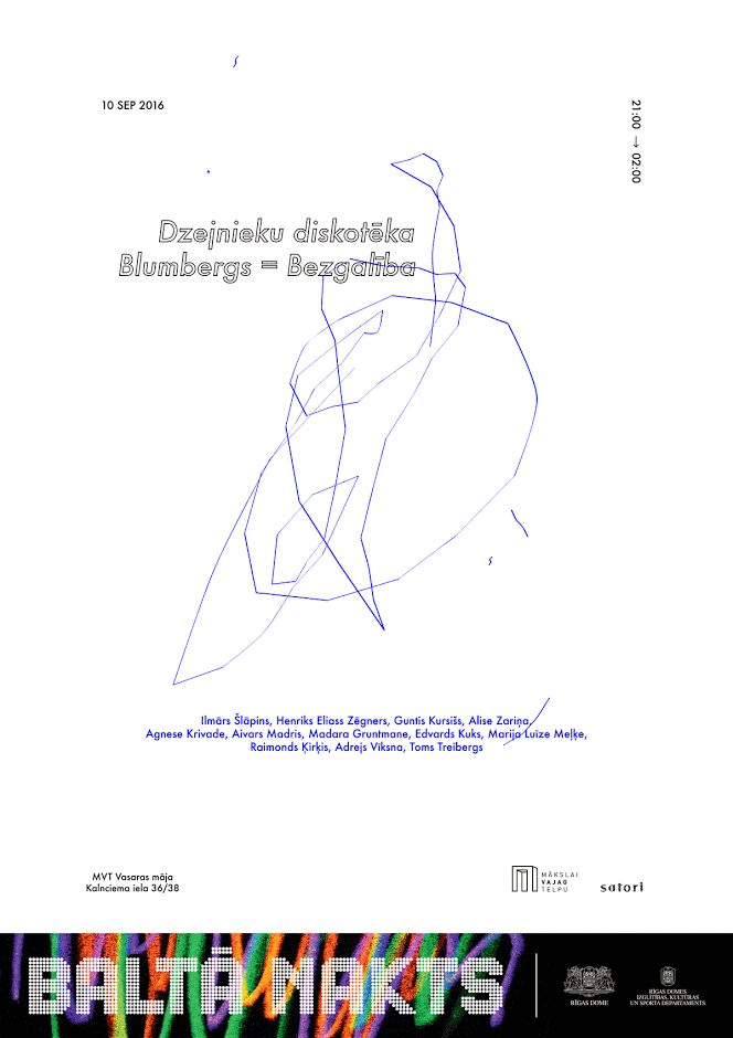 Plakāts „Dzejnieku diskotēka Blumbergs = Bezgalība”, 10. septembris 2016, „Baltā nakts”