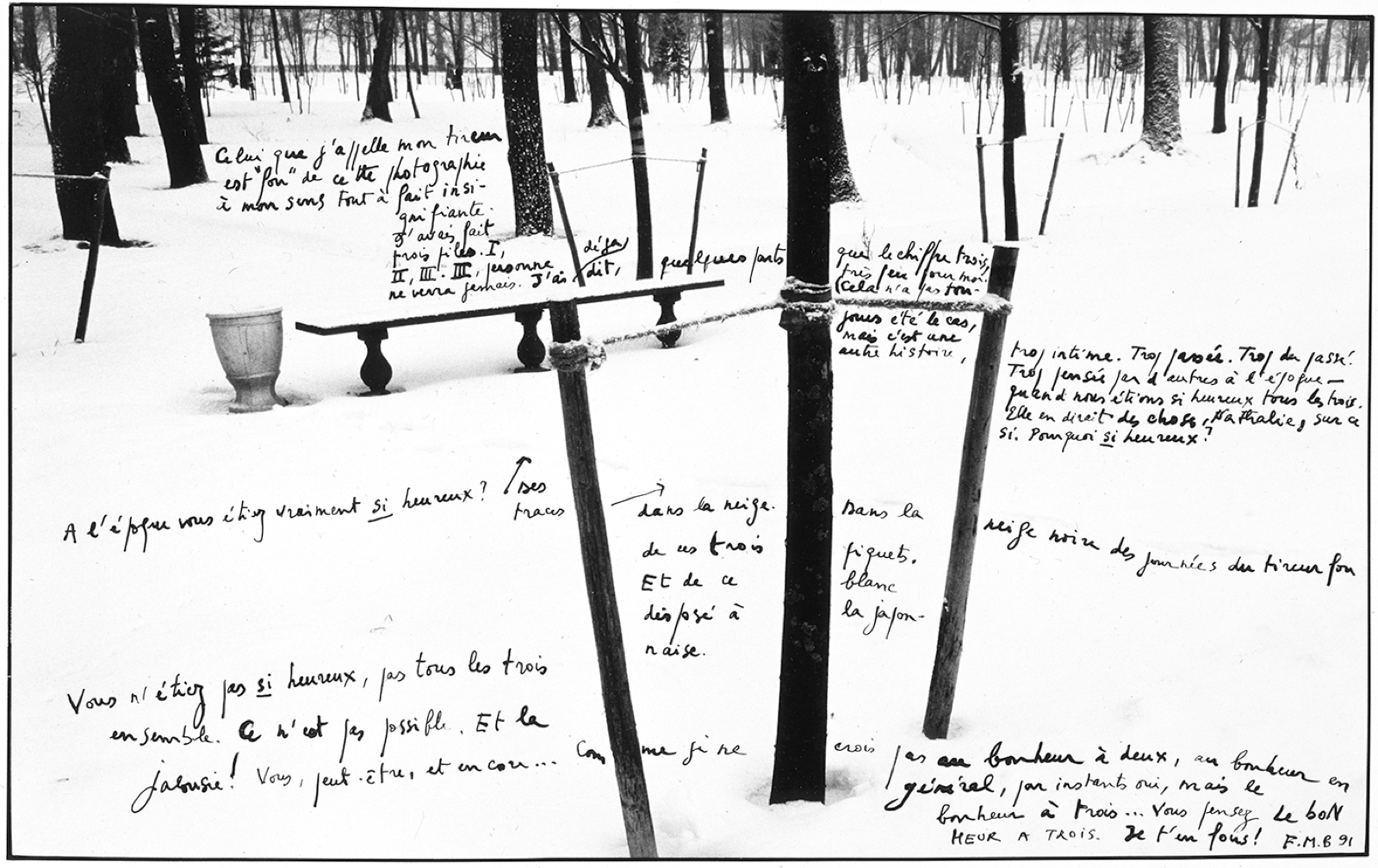 Fransuā Marī Banjē. Sanktpēterburga, 1991. gads, fotogrāfija ar uzrakstiem, 30 x 40 cm. © François-Marie Banier, ar laipnu Miguel Abreu Gallery atļauju