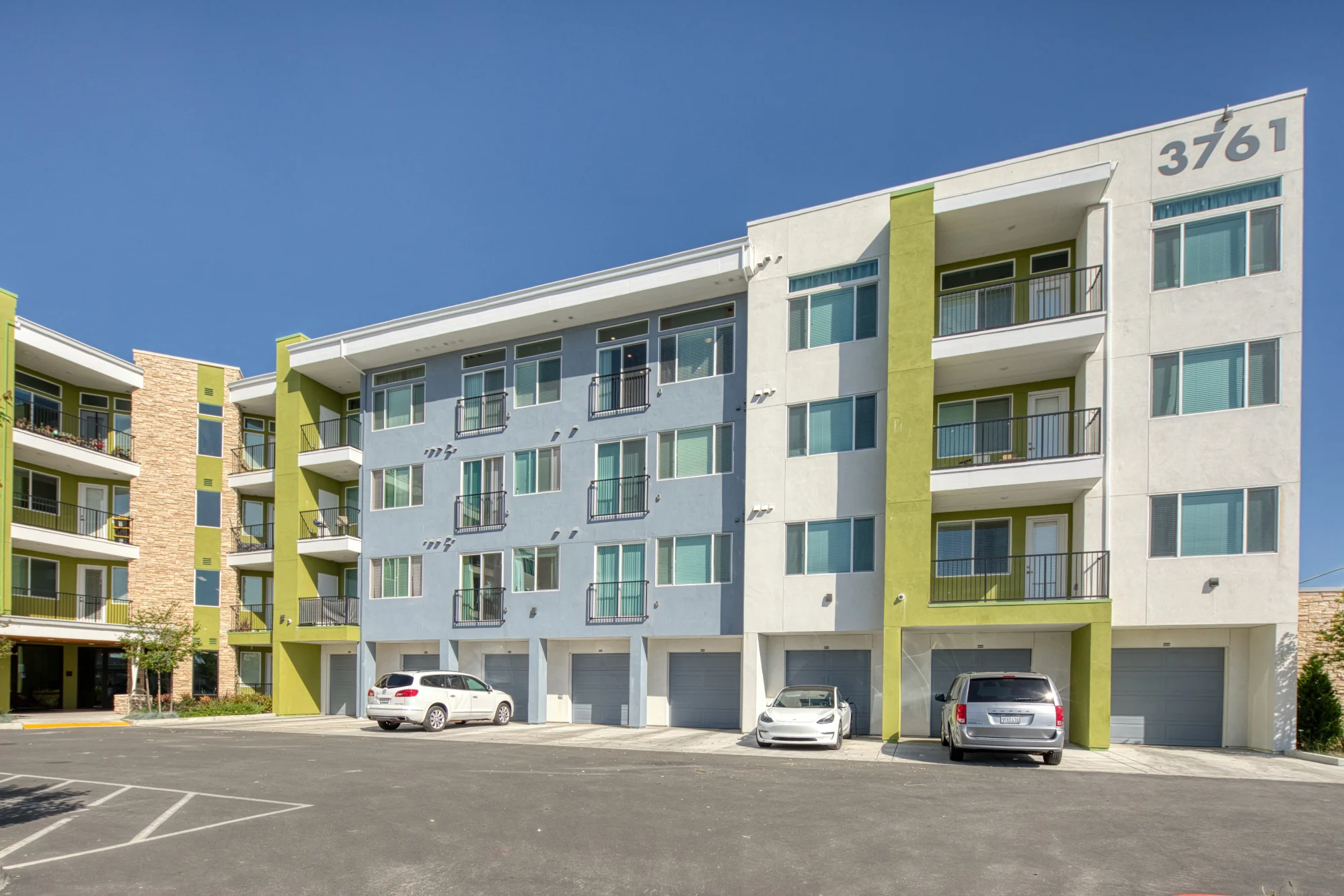 Exterior of community building and parking lot