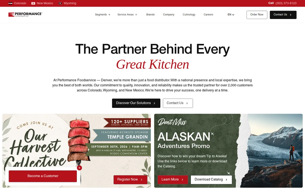 Performance Foodservice Denver website designed by PHENYX