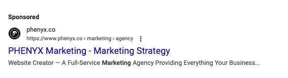 Example of a sponsored ad for Phenyx Marketing 