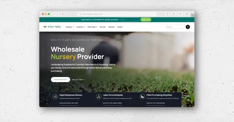 Arbor Valley Nursery Homepage of website