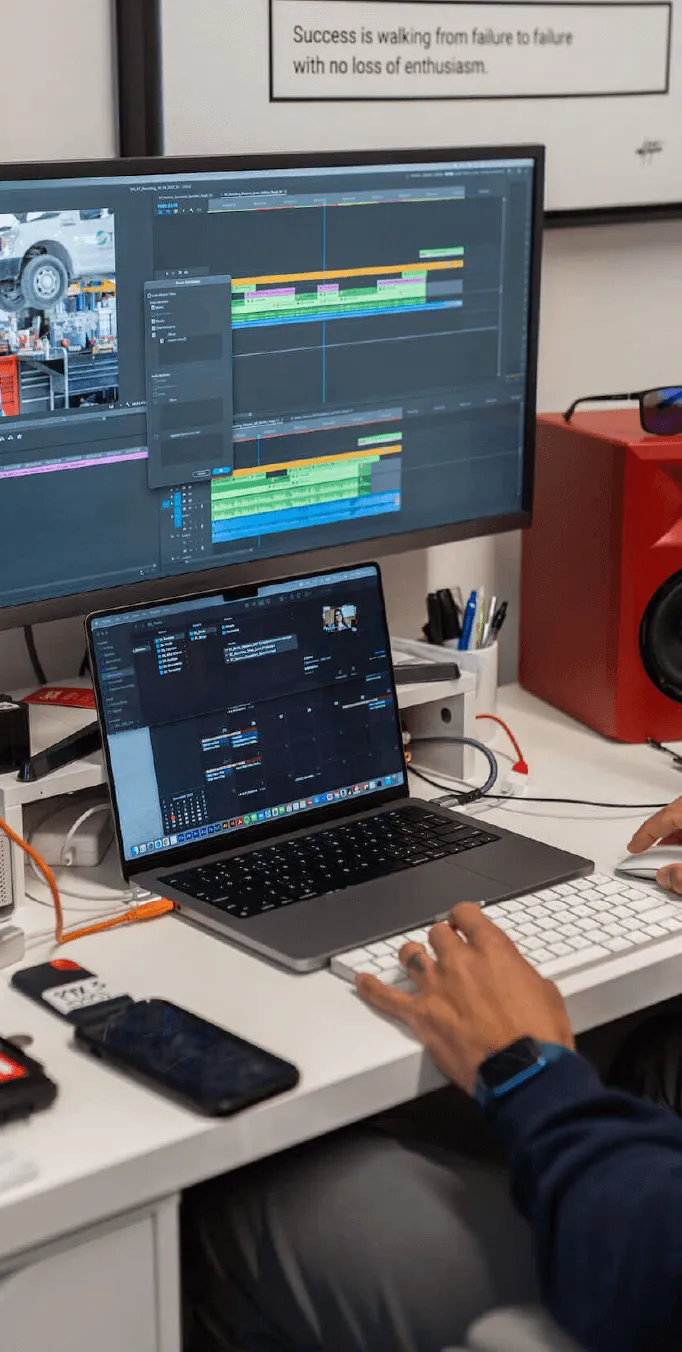 a man editing video content