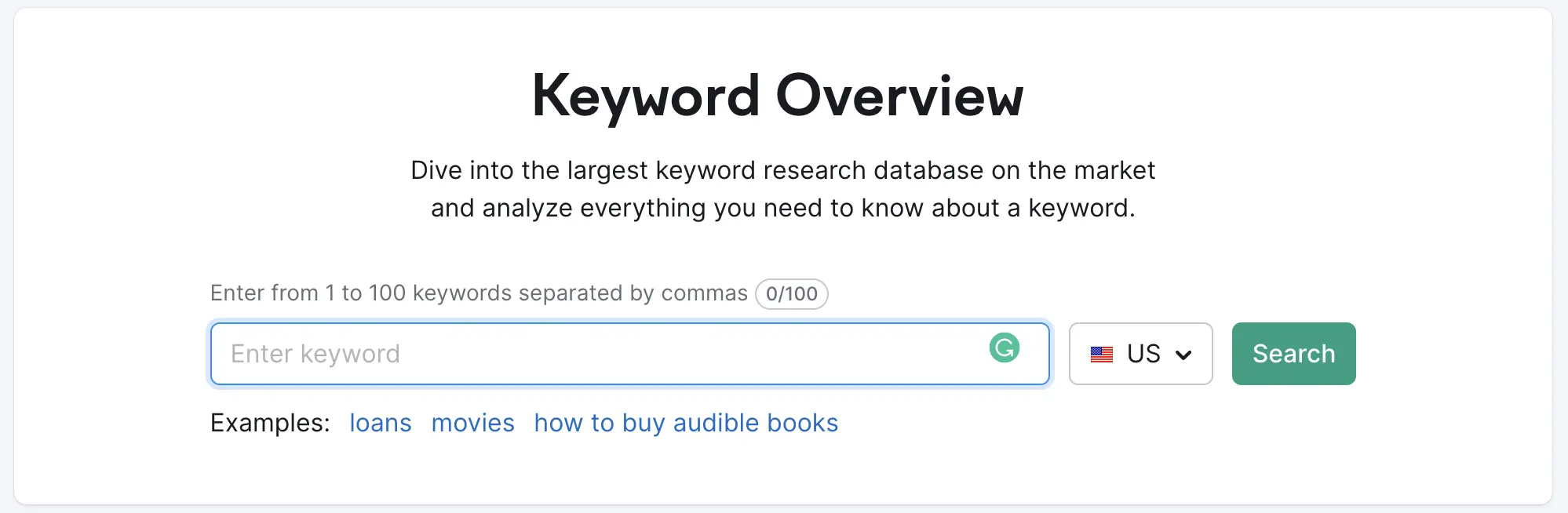 SEMrush keyword research page