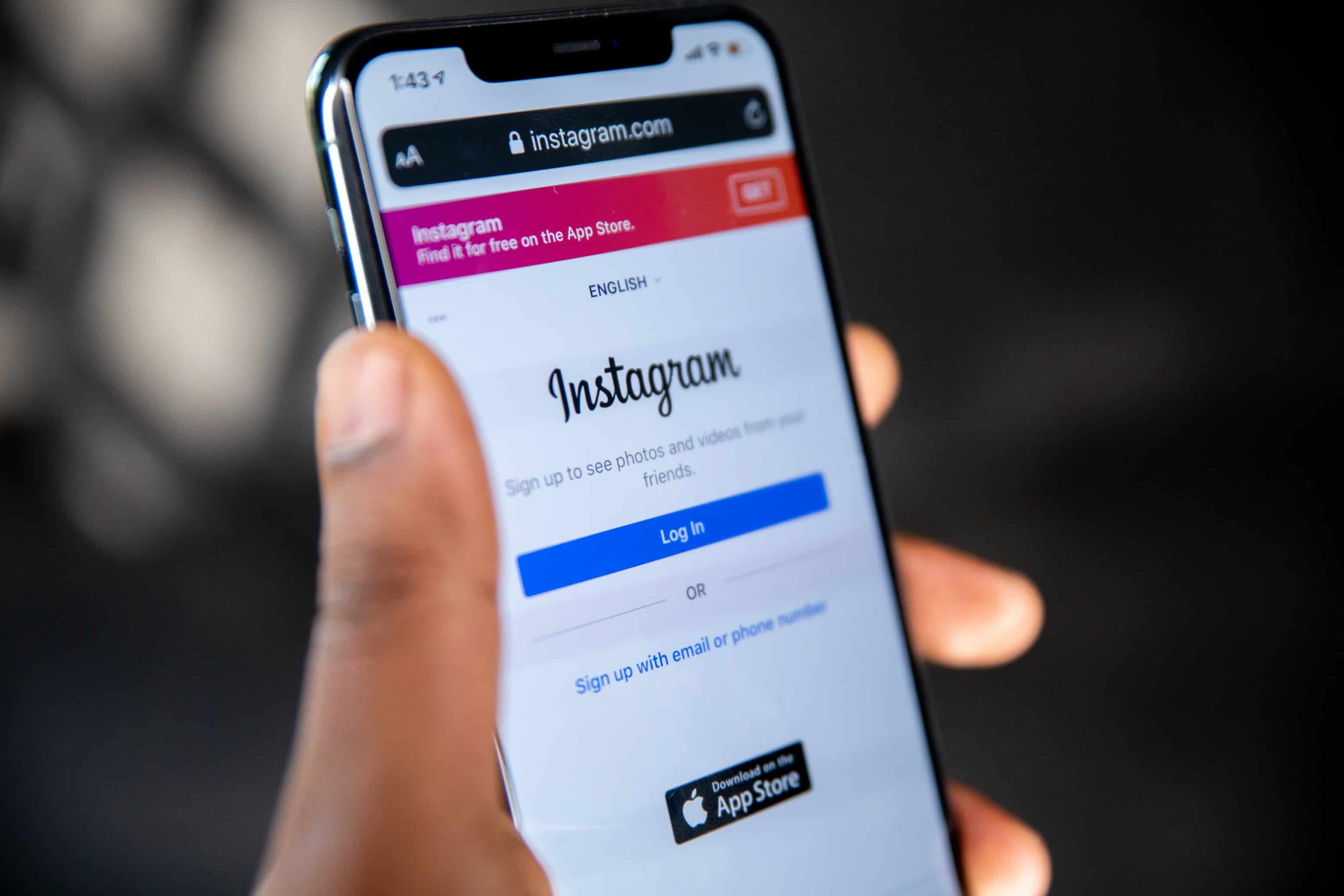Phone with the log in screen for Instagram