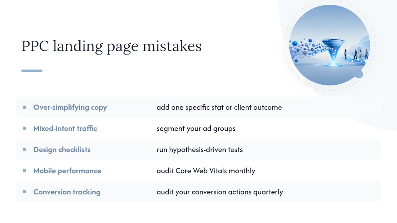 What mistakes do PPC teams make most often on landing pages? — overview diagram