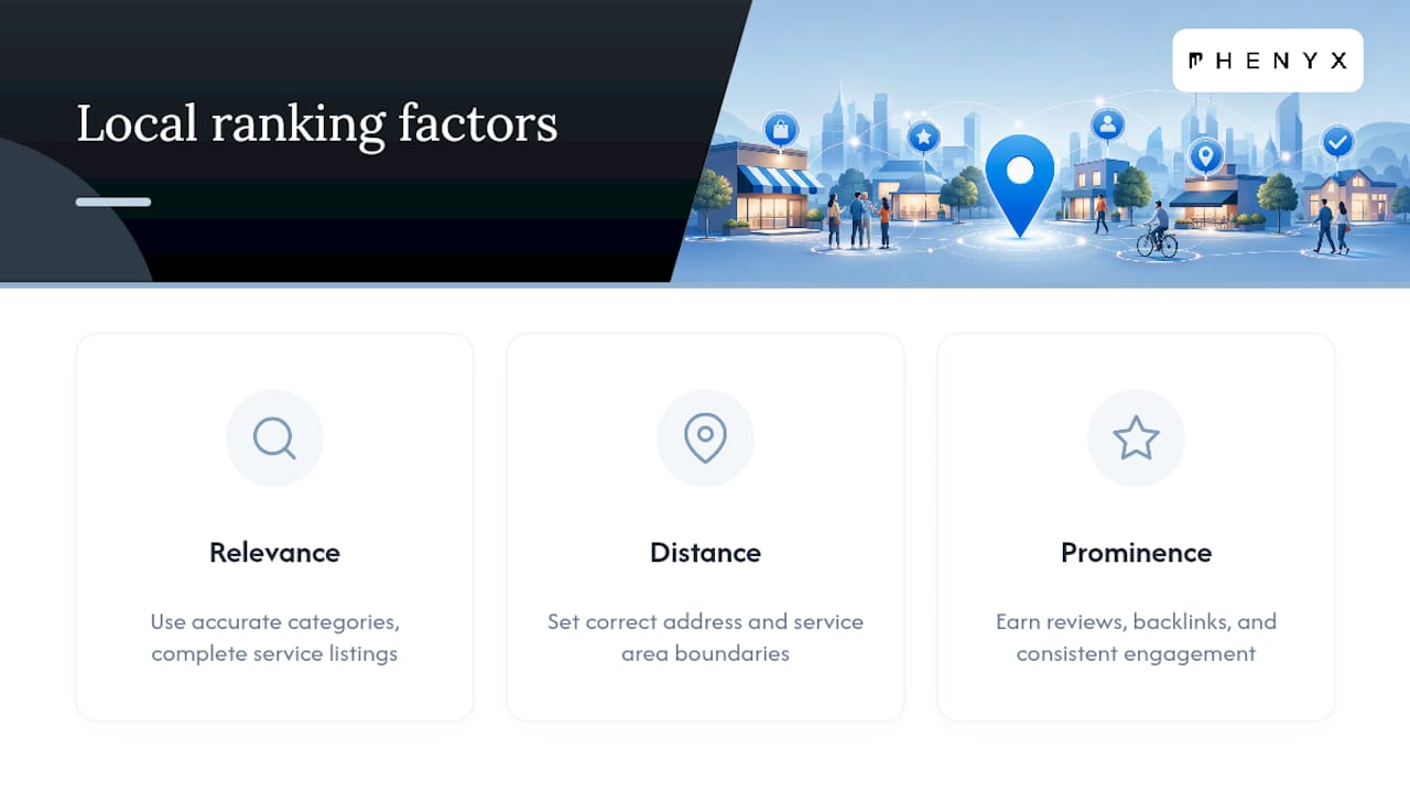 Diagram of local ranking factors relevance distance prominence