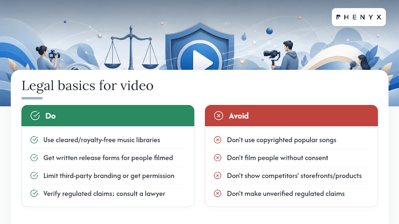 Legal Basics: Copyright, Permissions, and Privacy in Small Business Video — overview diagram
