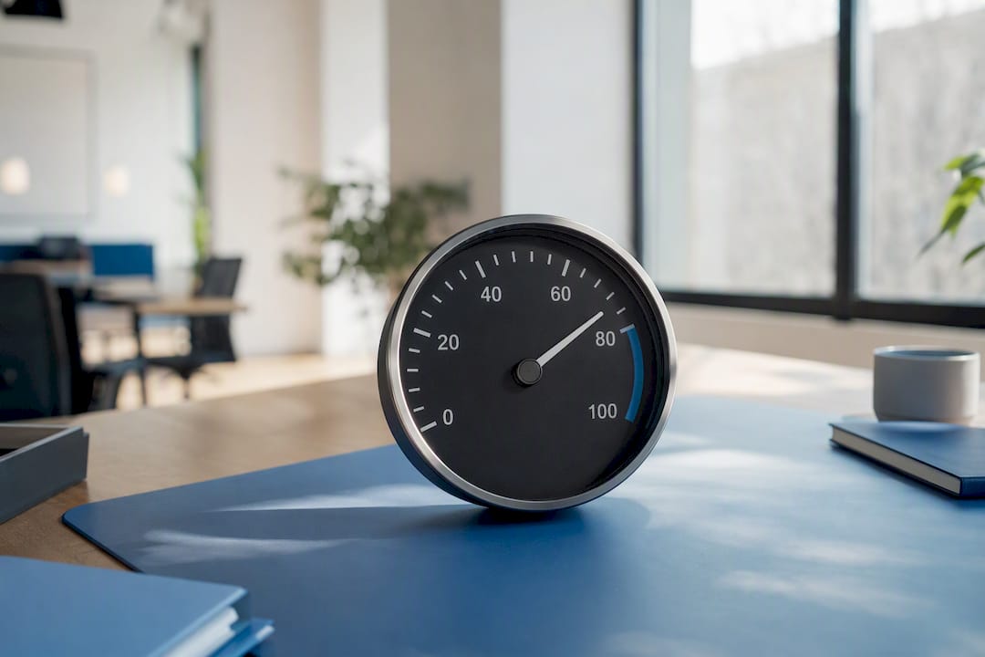 Analog speedometer on minimalist desk