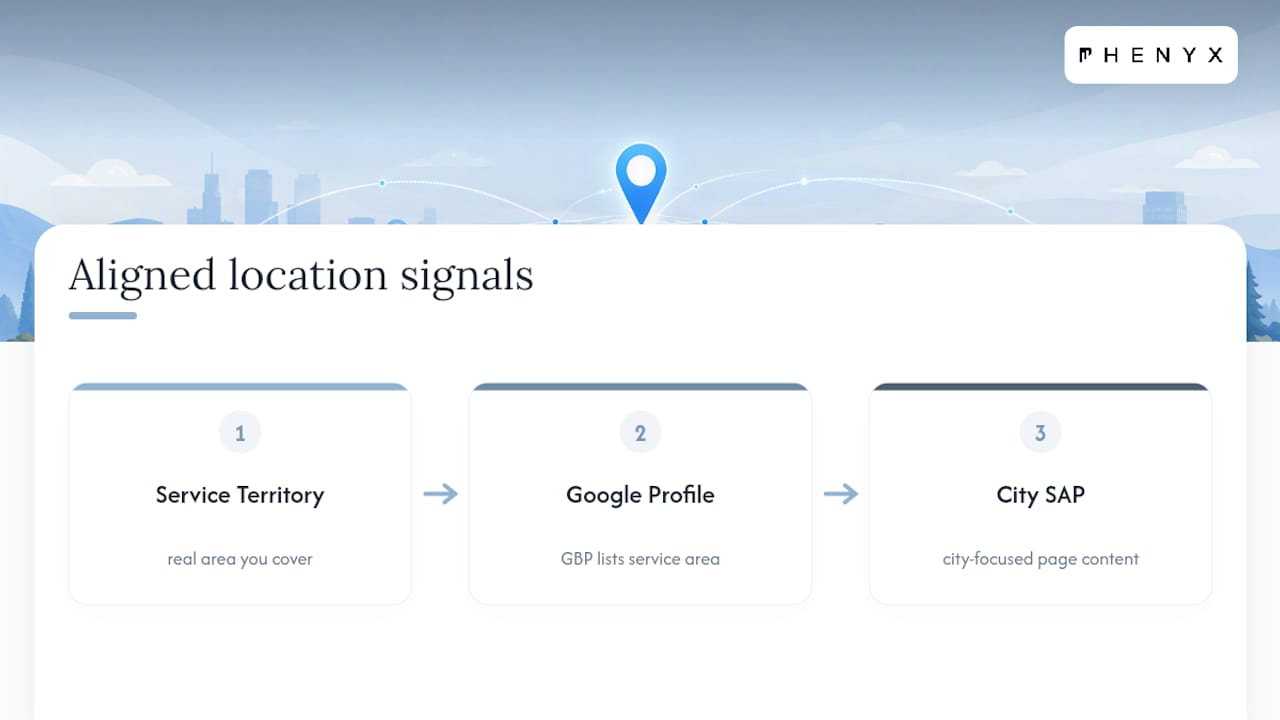 Aligned service area SEO signals diagram