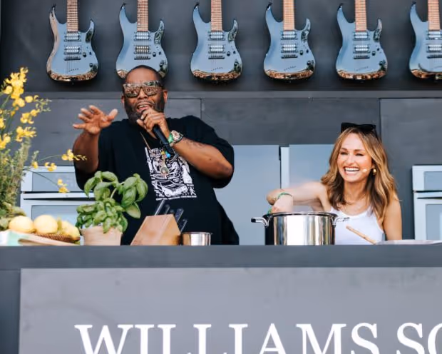 CLOSE UP SHOT OF INDIVIDUALS COOKING LIVE ON WILLIAMS SONOMA CULINARY STAGE DURING BOTTLEROCK FESTIVAL IN NAPA VALLEY