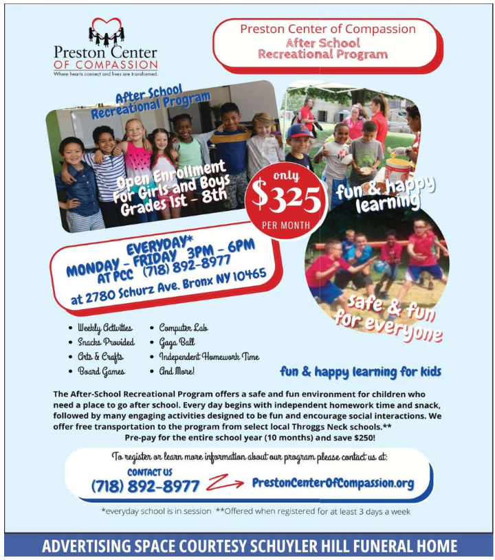 Preston Center of Compassion after school program flyer with children