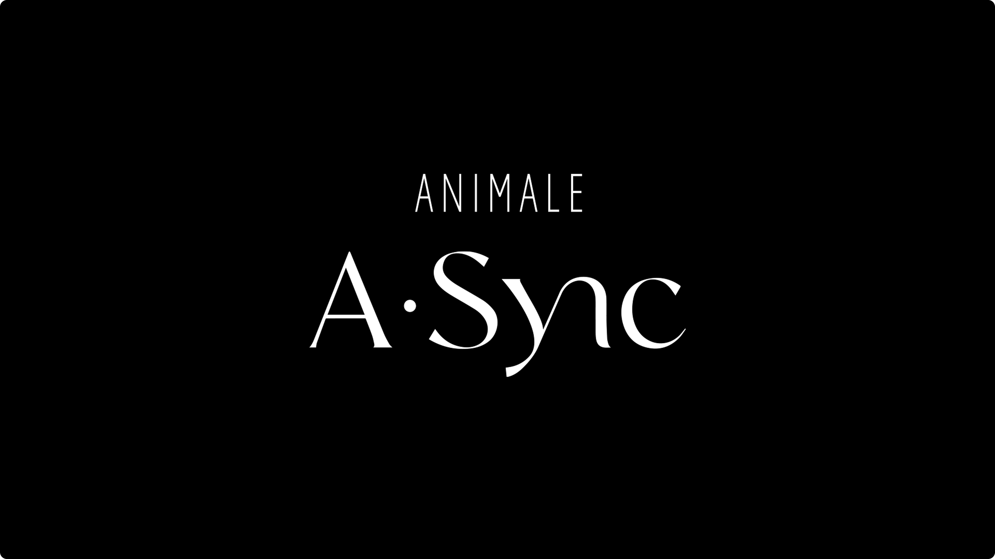 Logotipo da submarca Animale A·Sync em branco sobre fundo preto