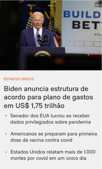 Módulo de notícias relacionadas do Poder360, com foto de destaque e lista de links
