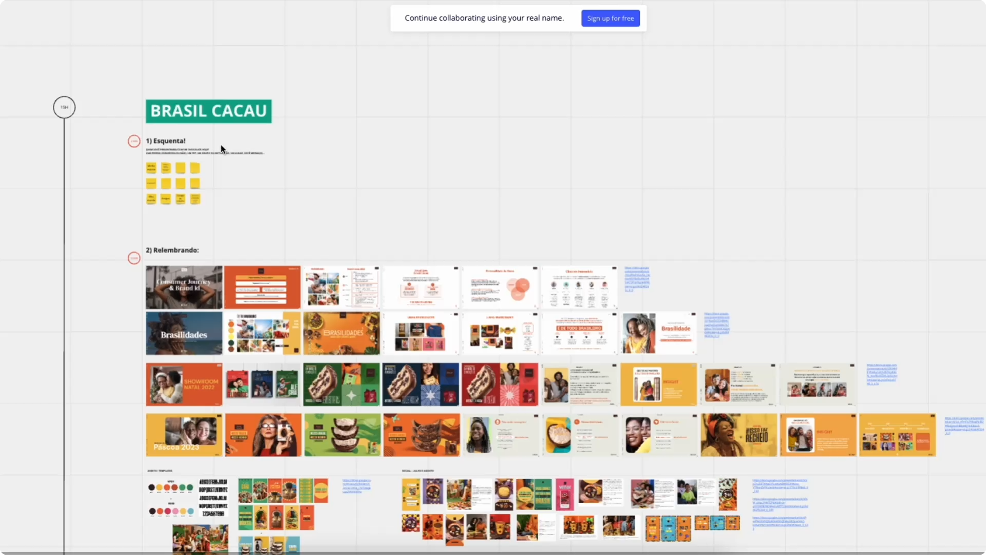 Mural de pesquisa e referências do projeto Brasil Cacau, com embalagens e lojas