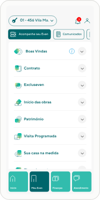 Tela do app Even com a lista de serviços do acompanhamento da obra