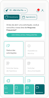 Tela de atendimento do app Even, com solicitações e perguntas frequentes