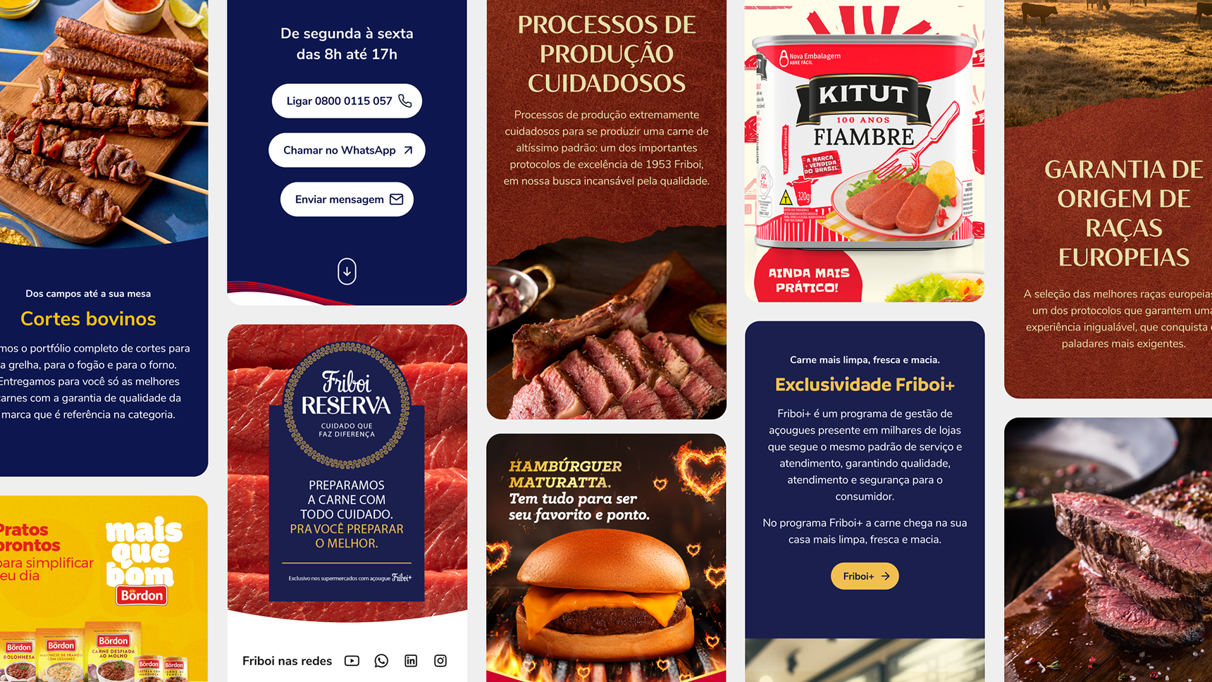 Telas multi-skin das submarcas Friboi, Friboi Reserva, Maturatta e Kitut, cada uma com sua identidade