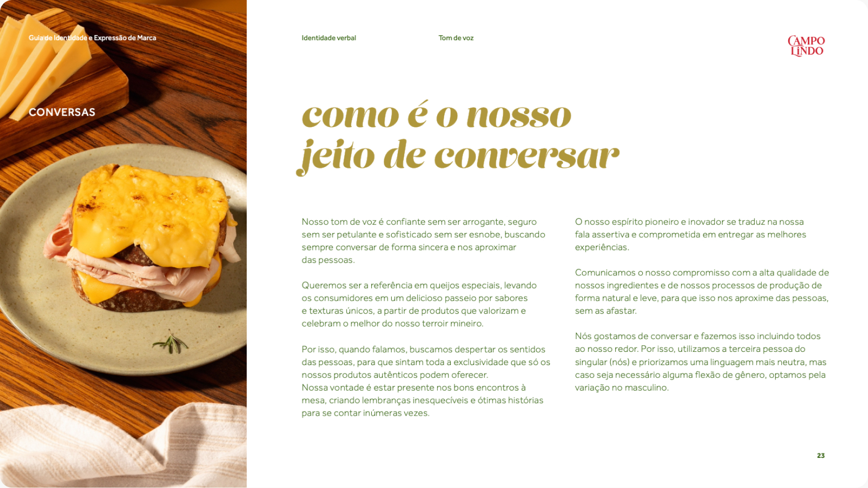 Página Como é o nosso jeito de conversar, sobre o tom de voz da Campo Lindo