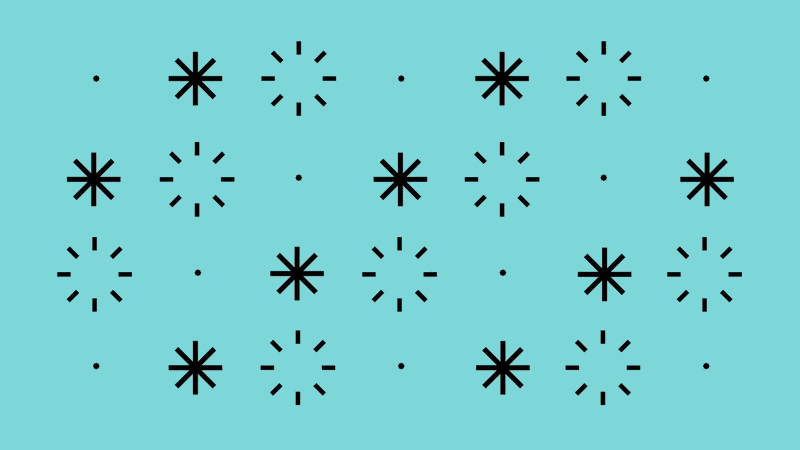Animação da linguagem visual GINGA: padrão de asteriscos e raios pretos sobre azul-claro