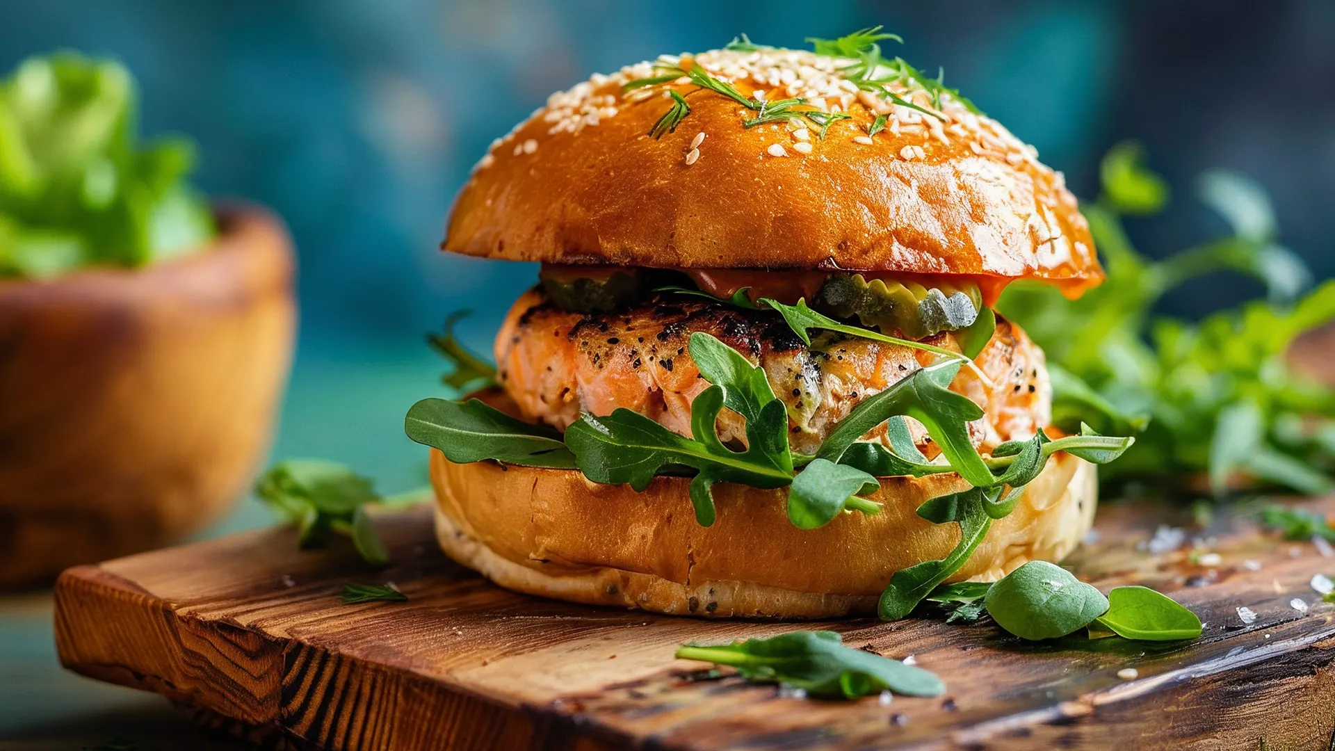 Hambúrguer em cena de produto