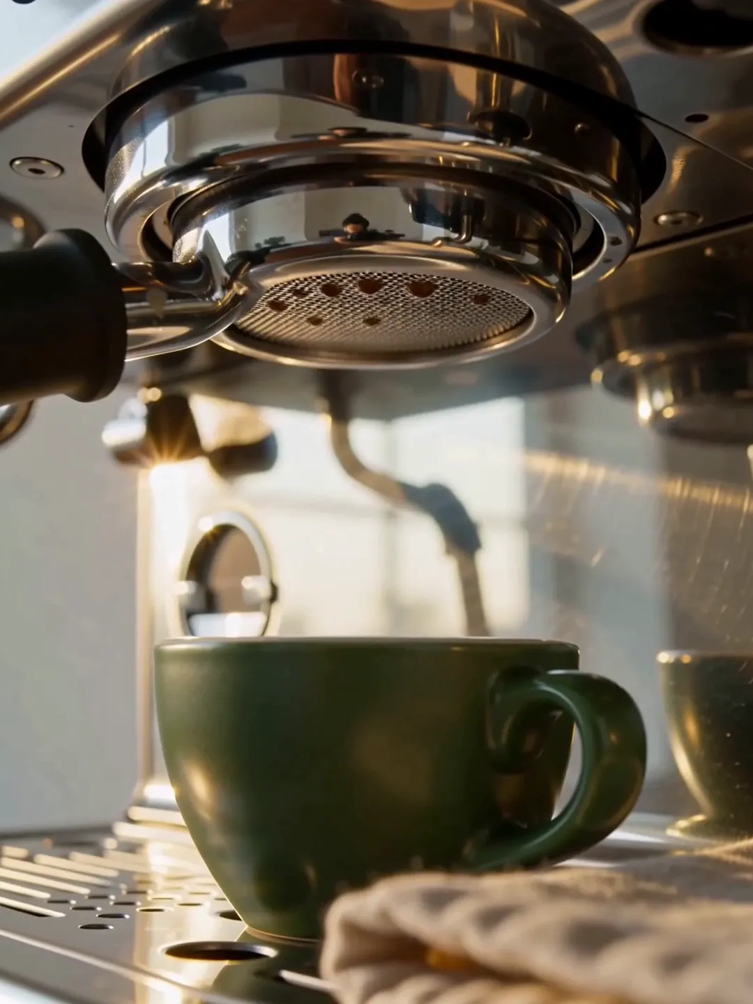 Extração de espresso em xícara verde