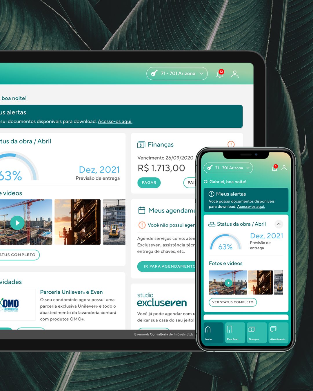 Portal do cliente Even em tablet e celular
