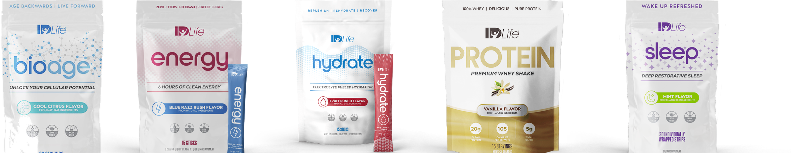 IDLife BioAge, Energy, and Hydrate products