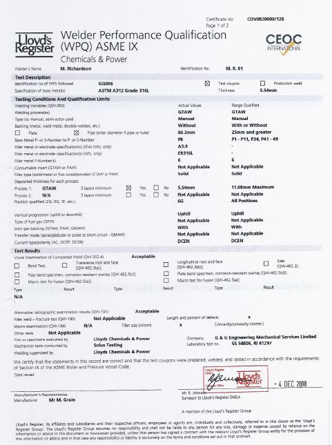 Certified welder qualifications