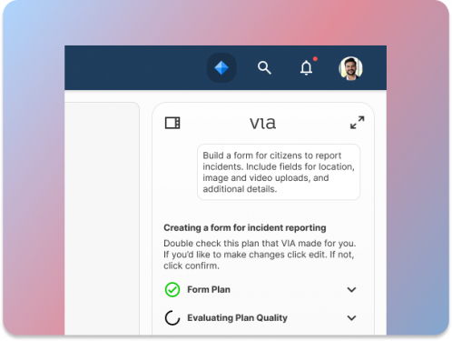 Veoci VIA processing and answering a user prompt.