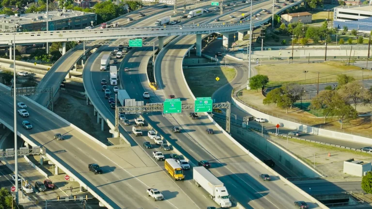 Drivers move through a highway intersection in Texas.