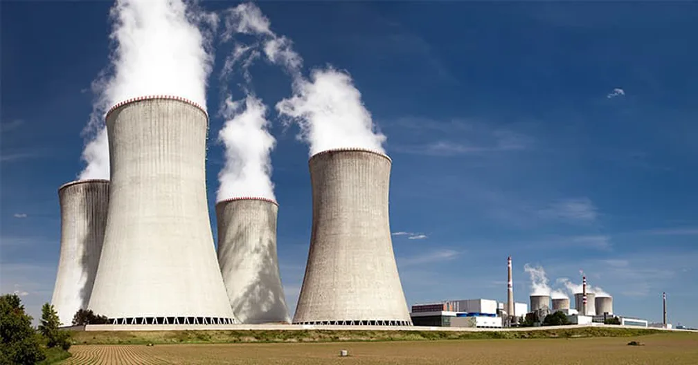 Smokestacks of a nuclear power plant.