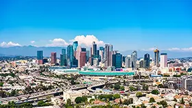 The skyline of Los Angeles, California.