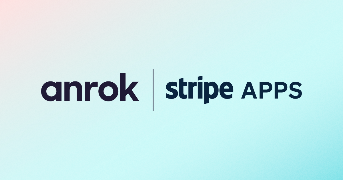 Anrok and Stripe Apps logos separated by a vertical line on a light gradient background.