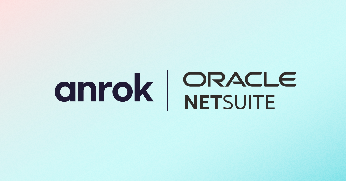 Logos of Anrok and Oracle NetSuite separated by a vertical line on a gradient background.