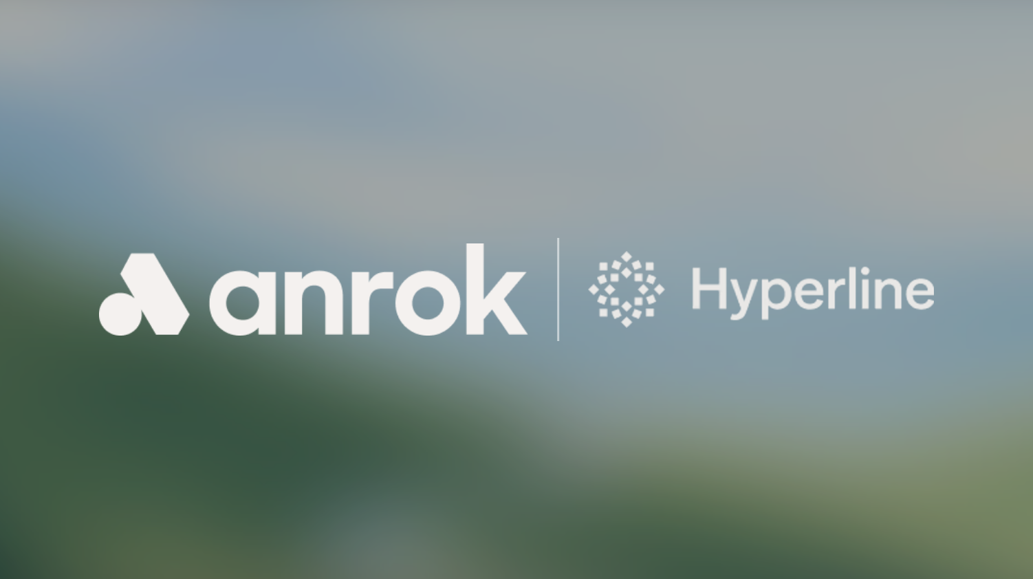 Logos of anrok and Hyperline side by side on a blurred green and blue background.