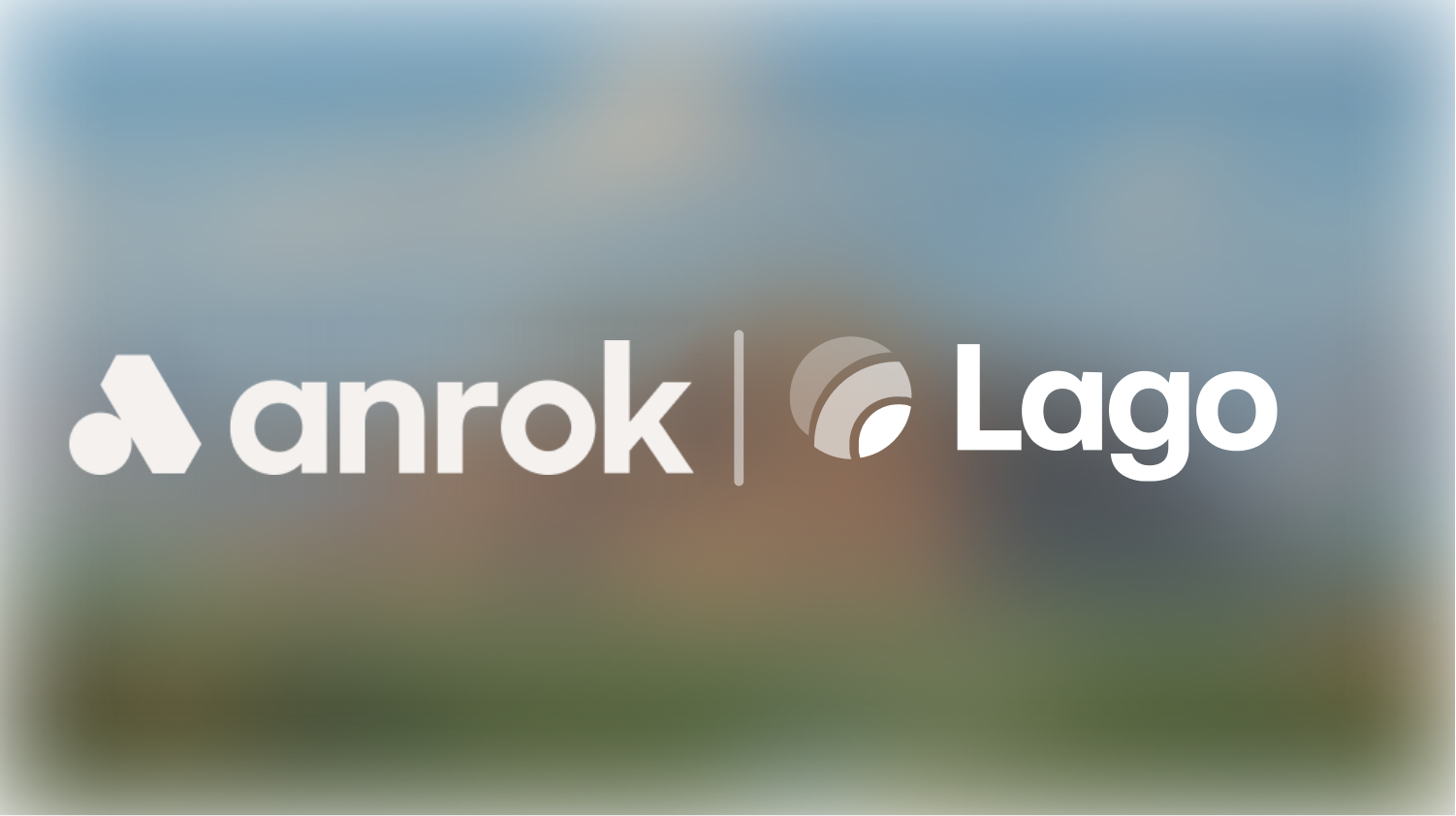 White logos of anrok with abstract shape and Lago with circular design on blurred background.