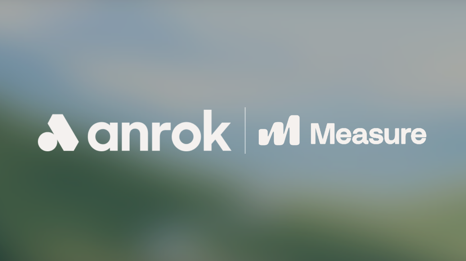 White anrok and Measure logos with abstract icons on a blurred green and blue background.