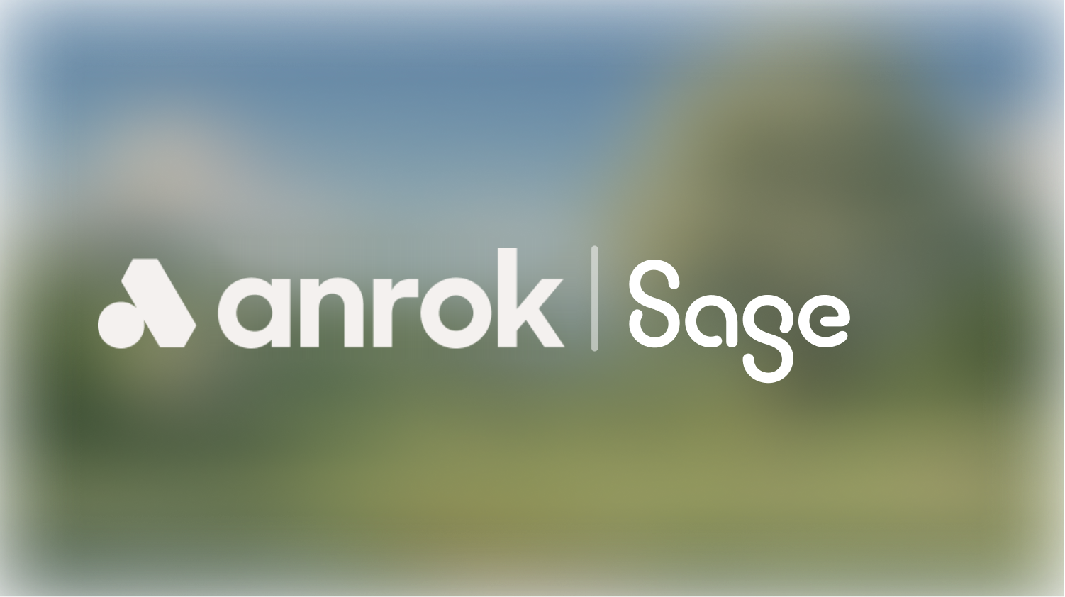 Anrok Sage logo with stylized text and icon on a blurred nature background.