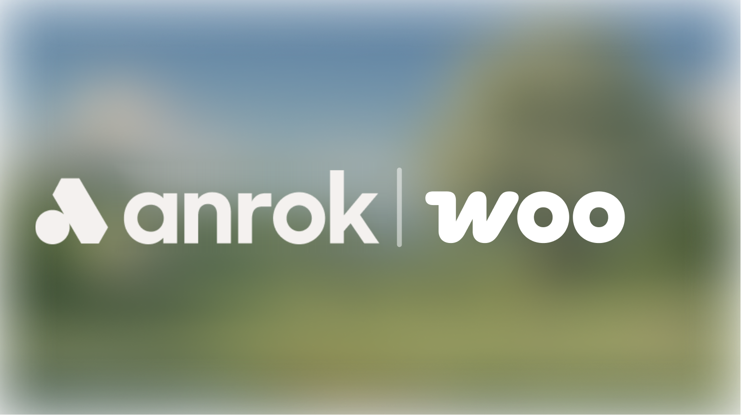 Anrok and Woo logos side by side with stylized text and abstract shapes on a blurred background.