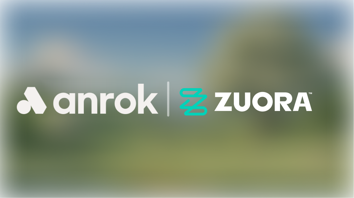 Logos for Anrok and Zuora with a vertical line separating them on a blurred green and blue background.