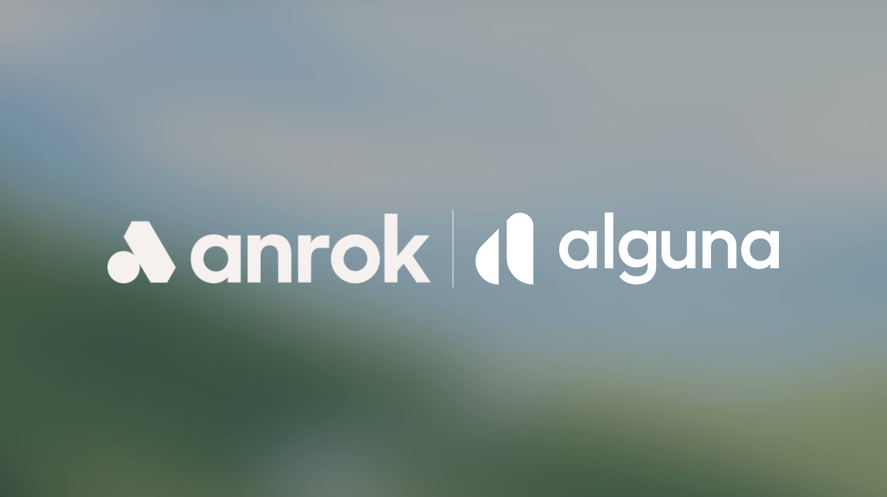 Logos for anrok and alguna, side by side, separated by a vertical line on a blurred background.