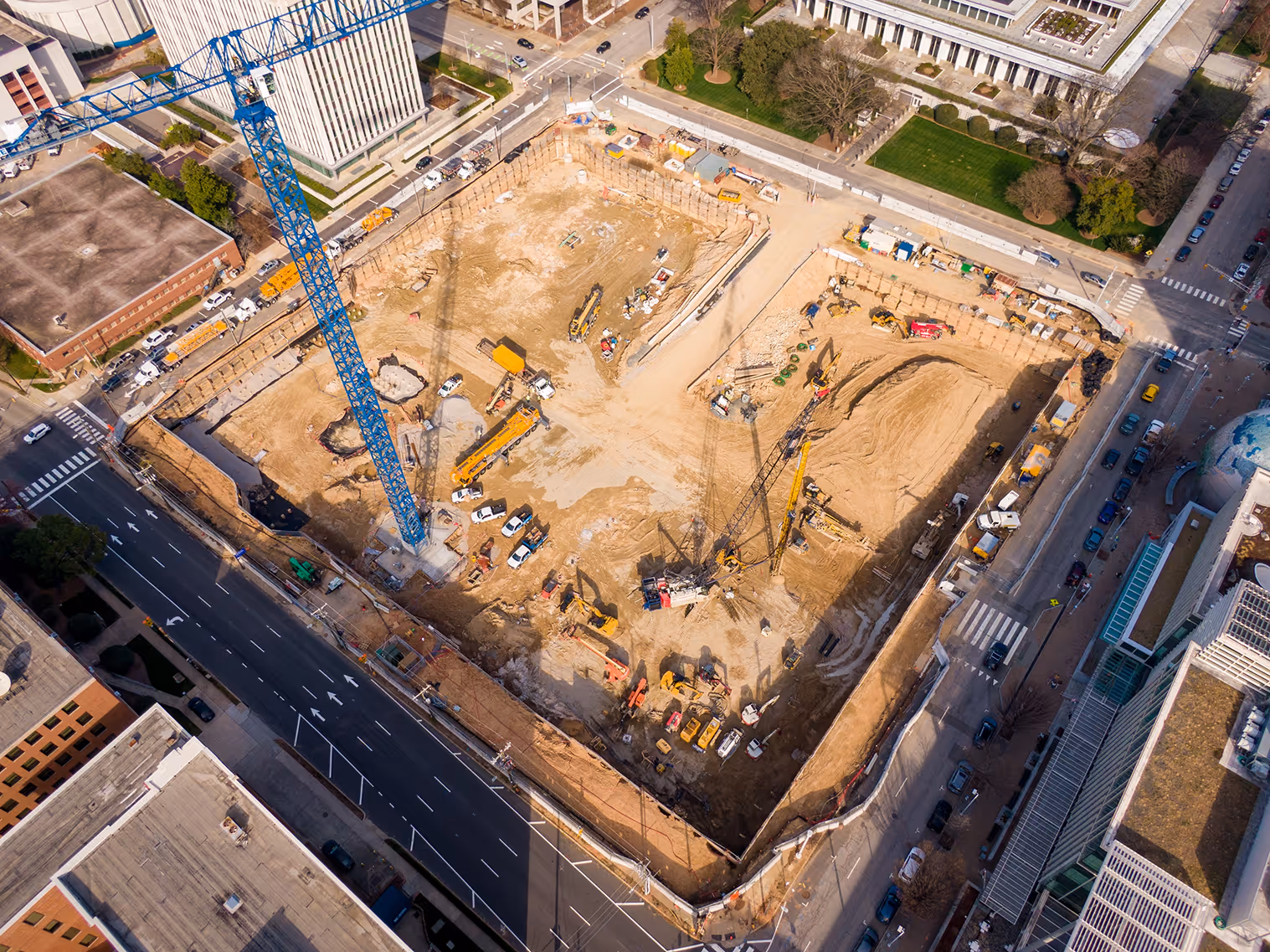 Aerial view of commercial building site