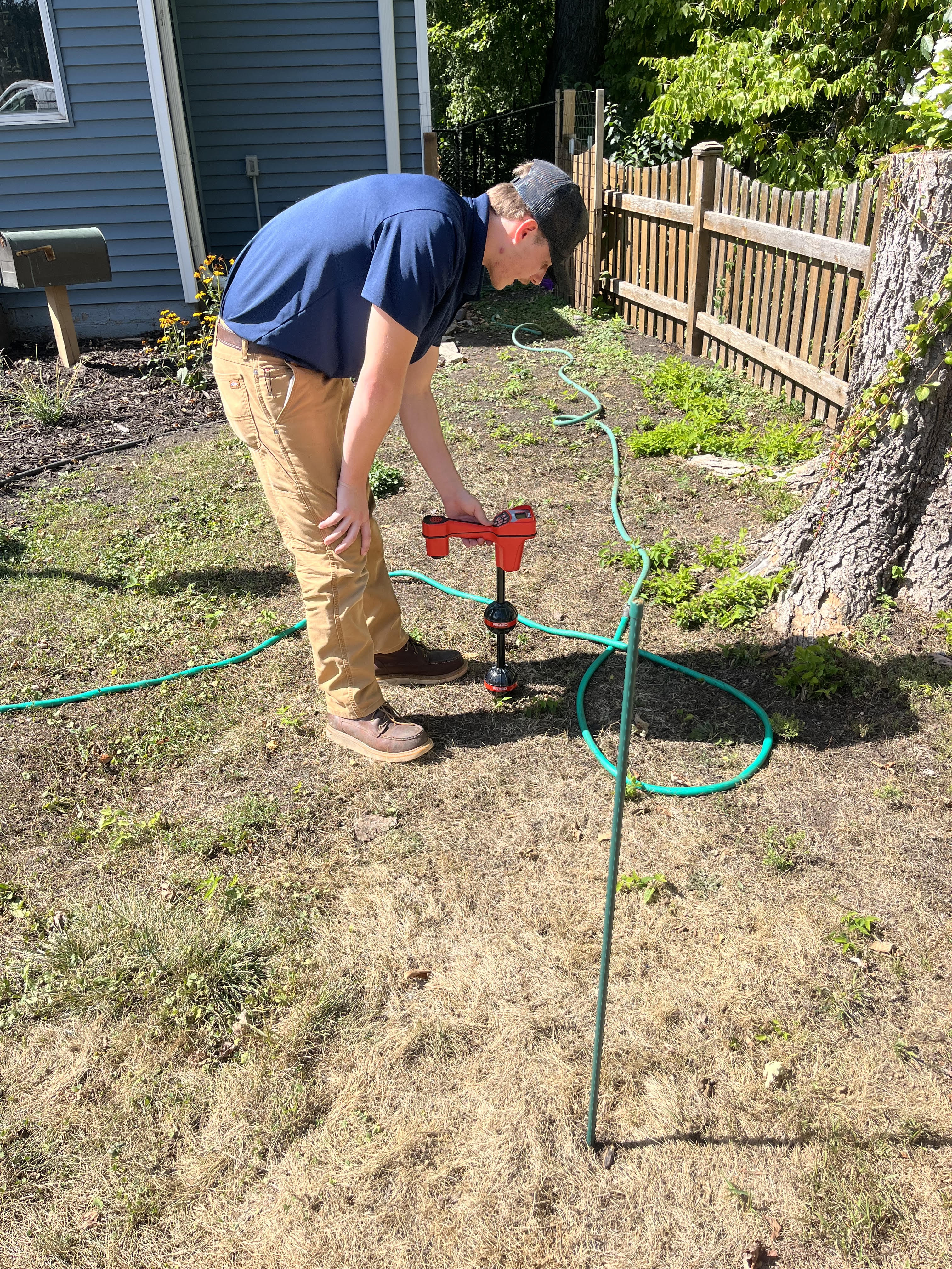 Locating a broken sewer lateral and its depth in an Edina yard
