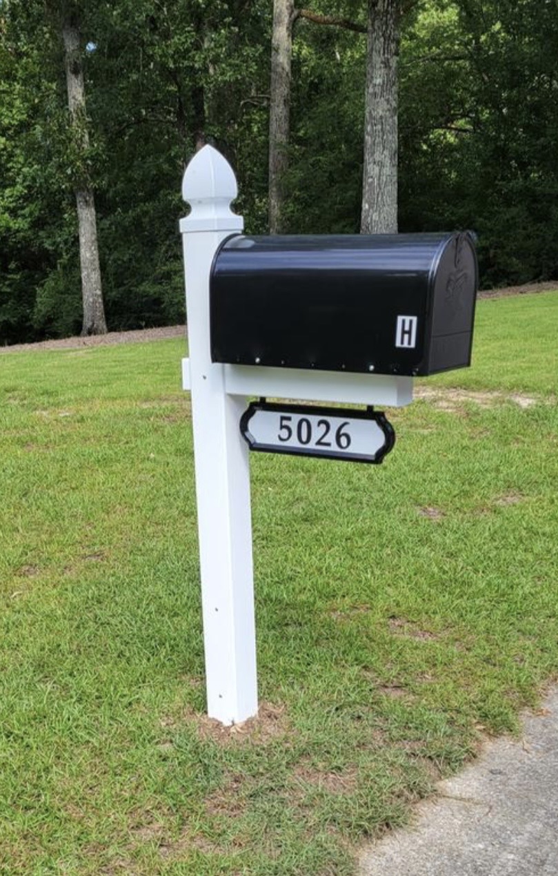 Standard white plastic crossarm mailbox post