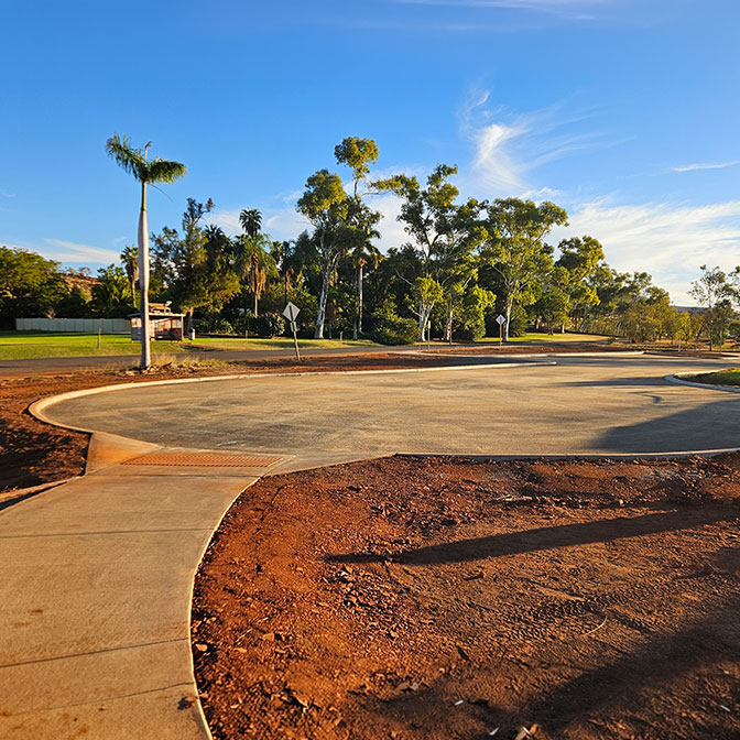 Paved road and concrete footpath in a regional Western Australian town