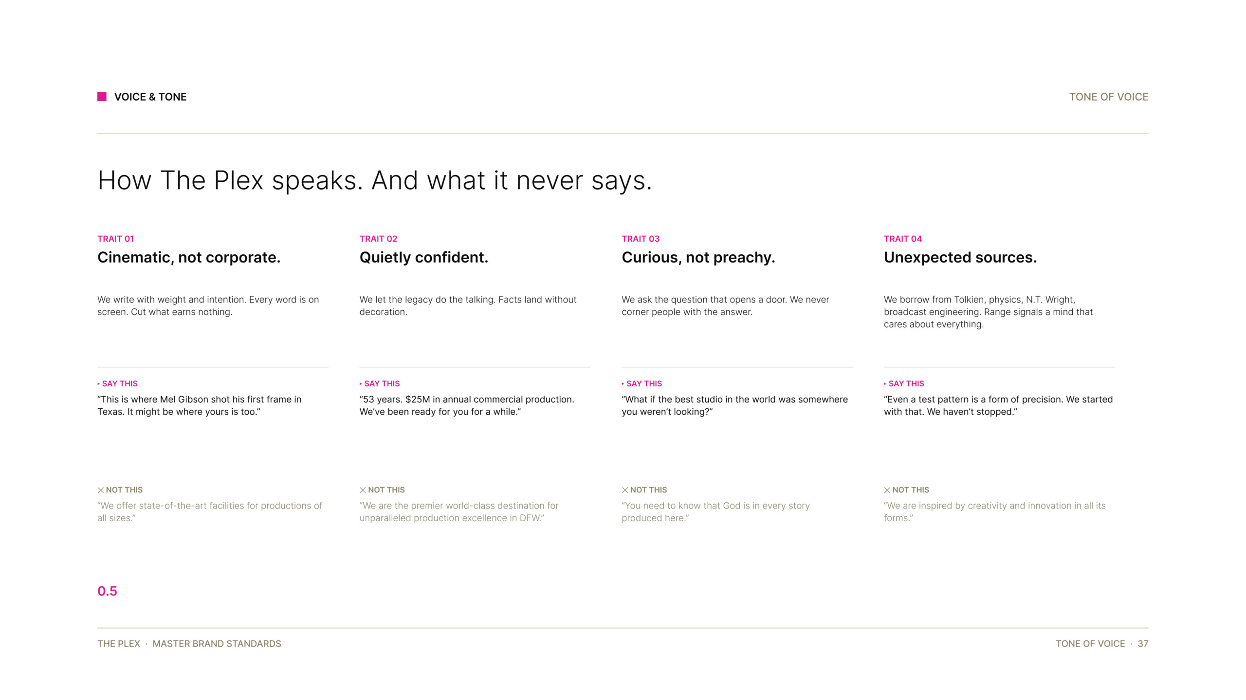 The Plex tone of voice guidelines, brand messaging by Good Word Agency