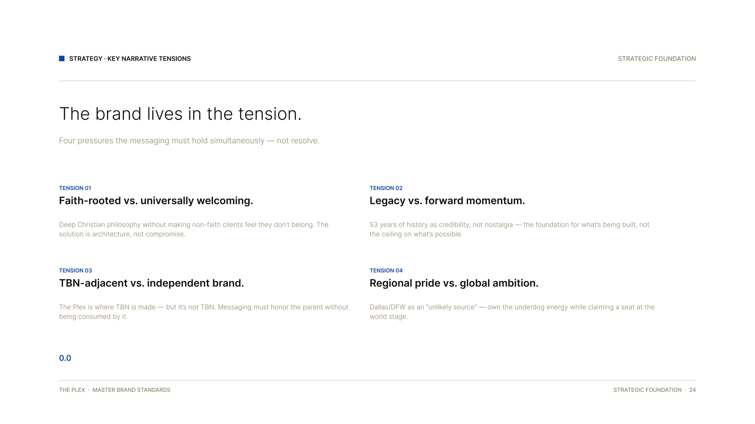The Plex key narrative tensions, brand positioning by Good Word Agency, Dallas–Fort Worth
