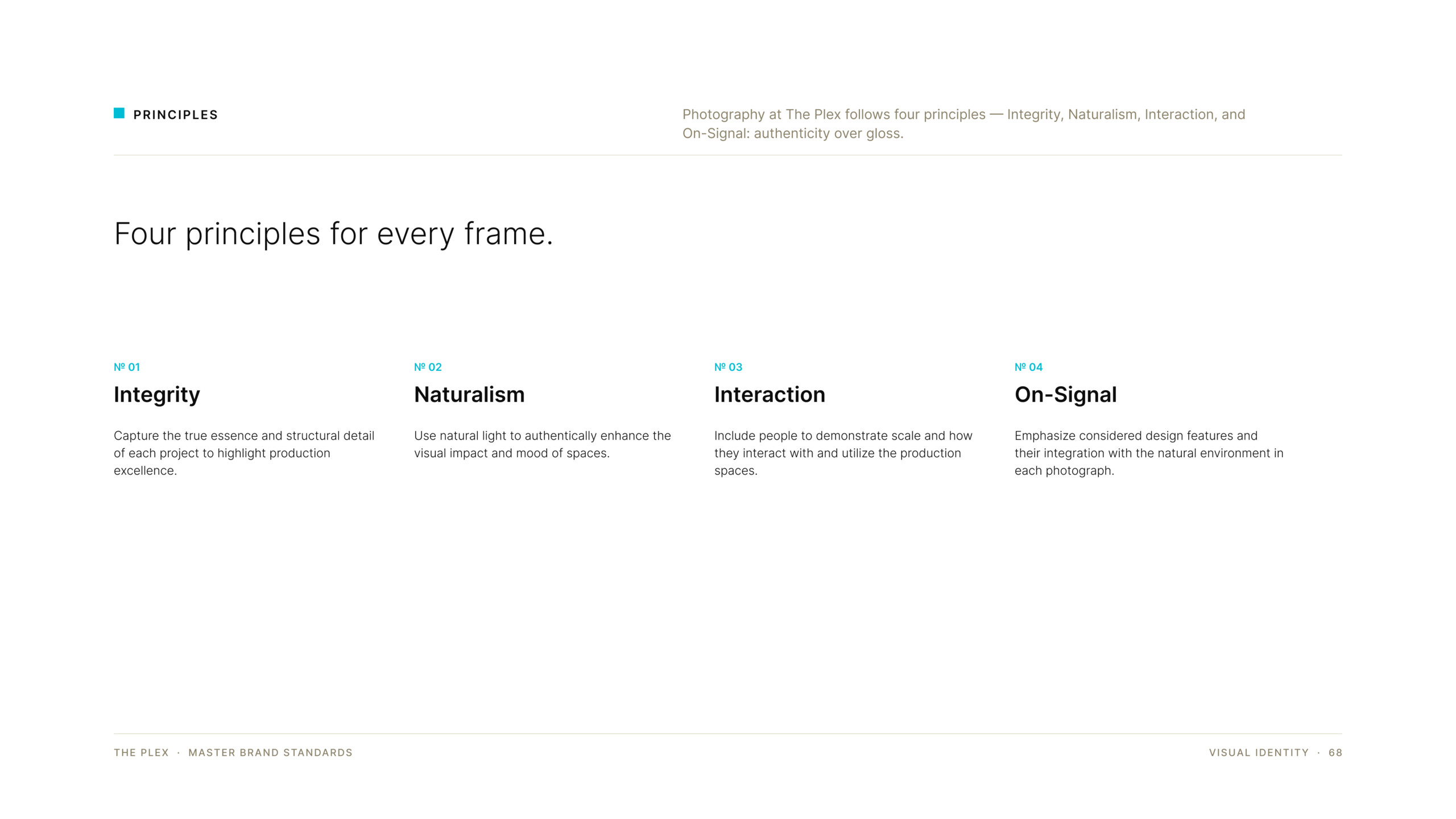 The Plex photography principles, brand guidelines by Good Word Agency